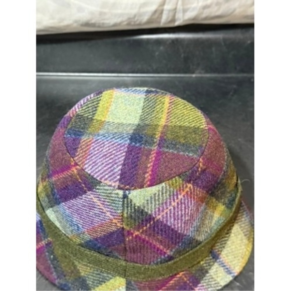 Plaid Wool Blend Bucket Hat in Green and Purple - Picture 5 of 9